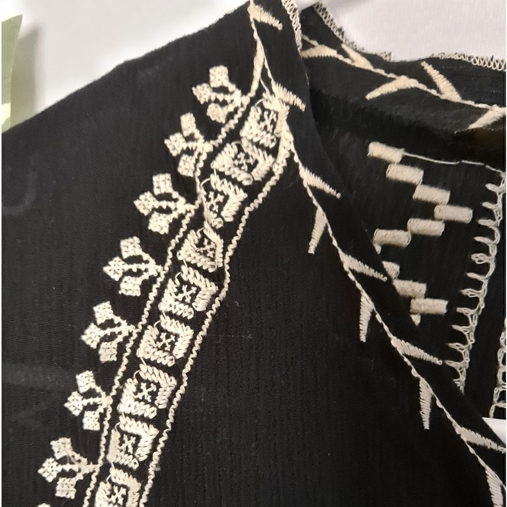 Aakaa Open Front Embroidered Geometric Cover-up Cardigan Black White Medium - Picture 6 of 7